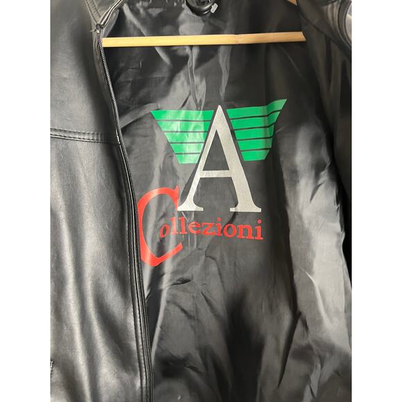 A. Collezioni Italian Black Faux Leather Motorcycle Jacket Size XL - Picture 15 of 16